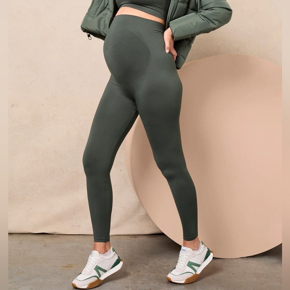 Blanqi Everyday Seamless Pregnancy Maternity Belly Support Leggings Green Small